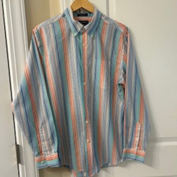 Men's Shirt Button Down Saddlebred L Multicolor Striped Long Sleeve - Picture 1 of 2
